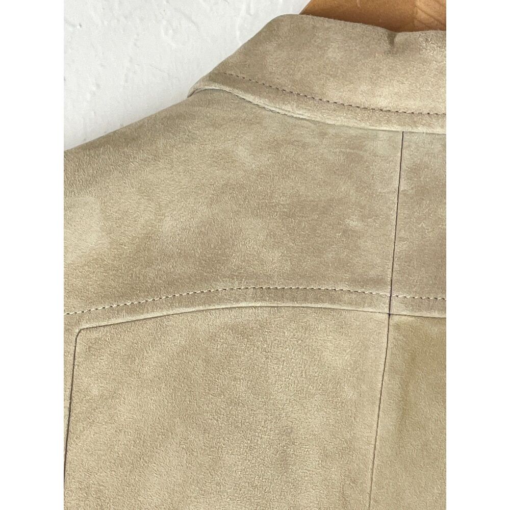 ~ Faconnable Sm Suede Goatskin Leather Shacket Tan Brown Jacket Shirt Lined - Picture 13 of 15
